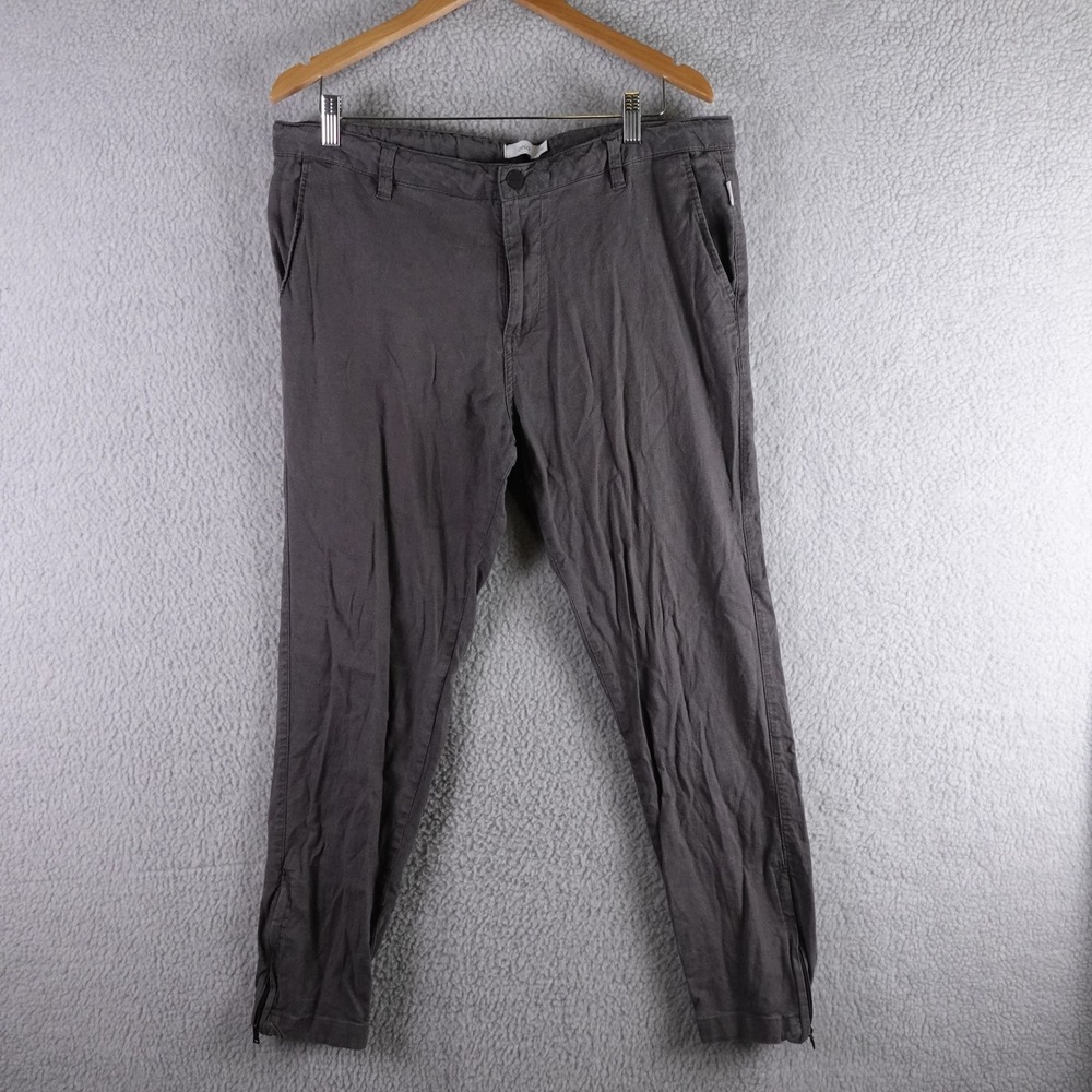 Onia Mens Linen Blend Jogger Pants Gray Size 32 Elastic Waist‎ Zip Cuff Trousers